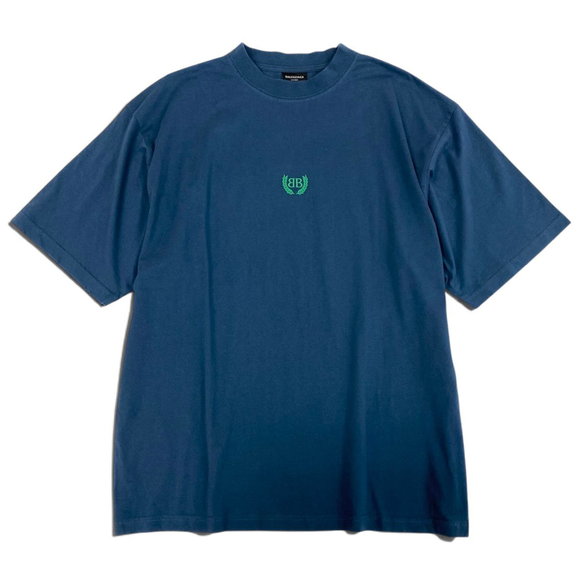 i19 BALENCIAGA BBローレル刺繍 Tシャツ  Mサイズ ブルー コットン100％ ユニセックス レディース メンズu02t