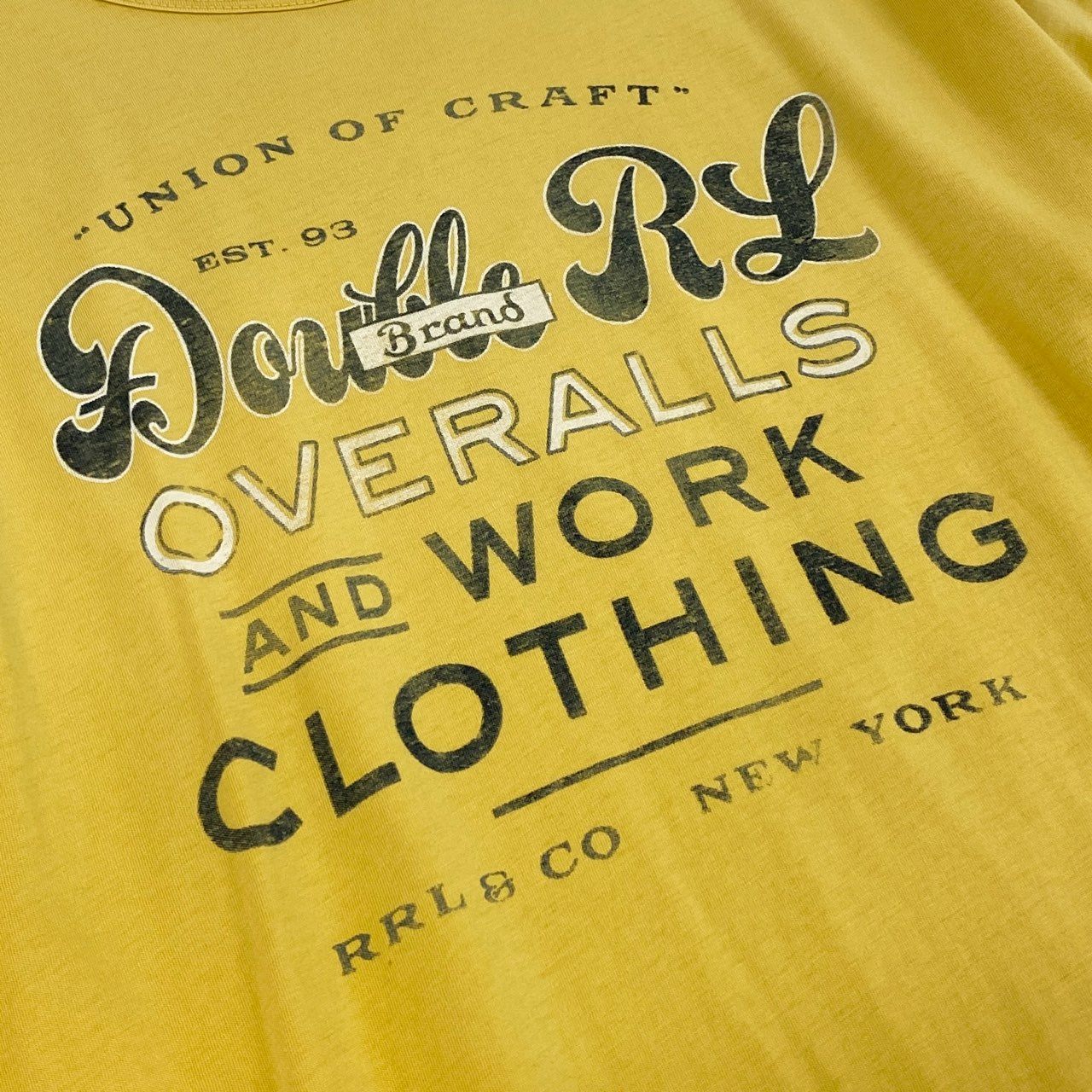 69f21 RRL DOUBLE RL ダブルアールエル コットンジャージー グラフィックプリント Tシャツ カットソー 半袖  Lサイズ イエロー コットン