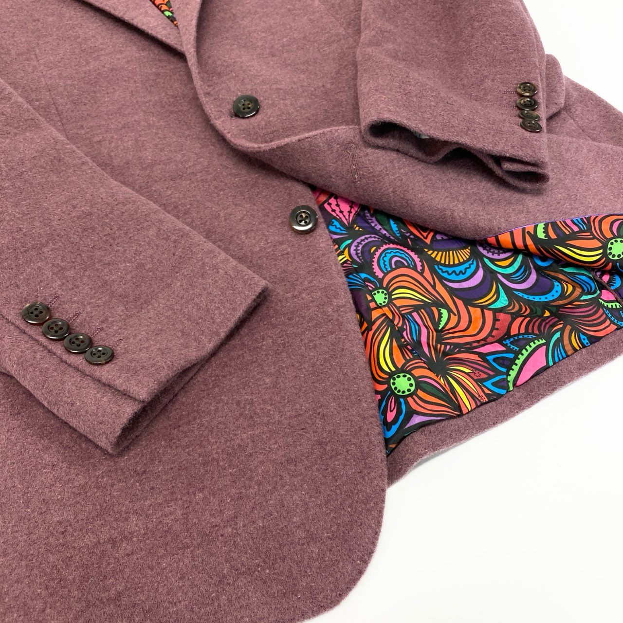 66L1 《美品》 mila schon ミラショーン カシミヤジャケット テーラードジャケット 裏地総柄 フラワーモチーフ メンズ 紳士服 パープル カシミア100％u02t