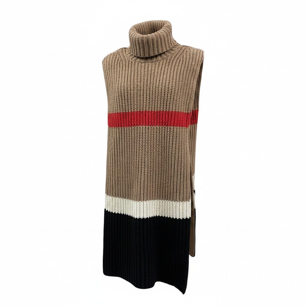 Ed20 BURBERRY バーバリー タートルネック ケープ ポンチョ ニットセーター ローゲージニット 146×40cm ベージュ レディース 女性用nu1