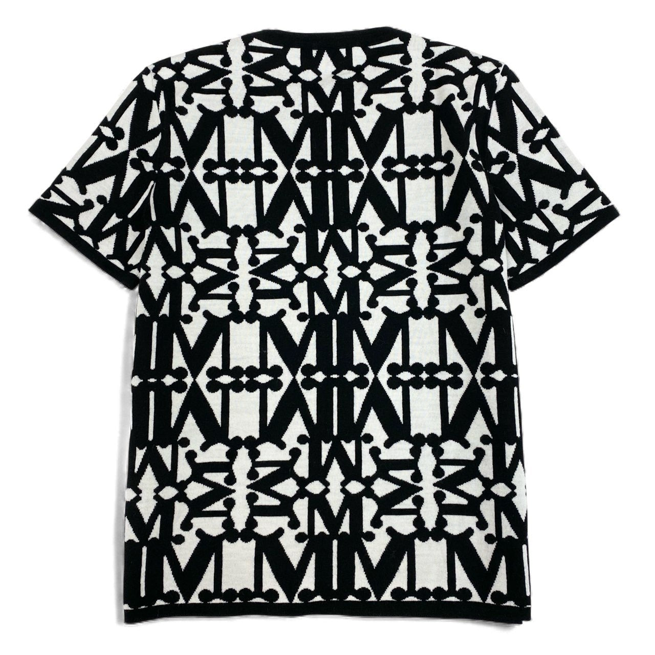 EL8【美品】MaxMara マックスマーラ 半袖ニット ニットセーター 総柄 幾何学模様 Sサイズ ブラック ホワイト ウール100％ レディースk02i