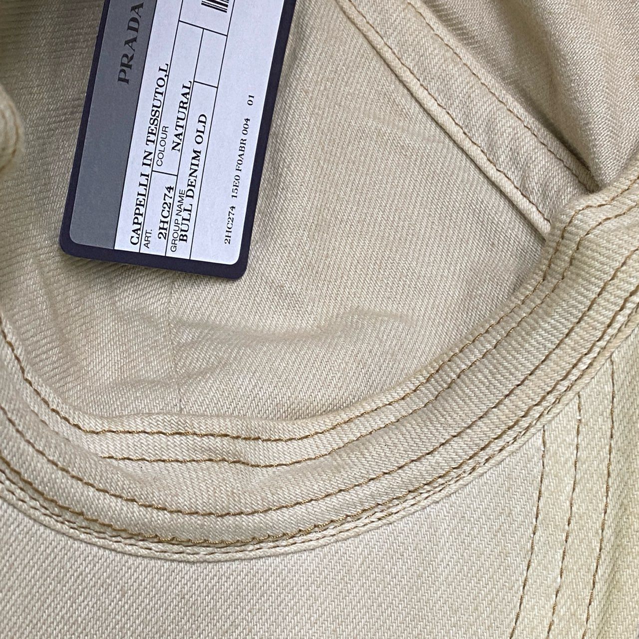 c4 【未使用】PRADA プラダ 2HC274 サイズL 三角ロゴプレート デニムキャップ 帽子 ベージュ ユニセックス ヘッドギア