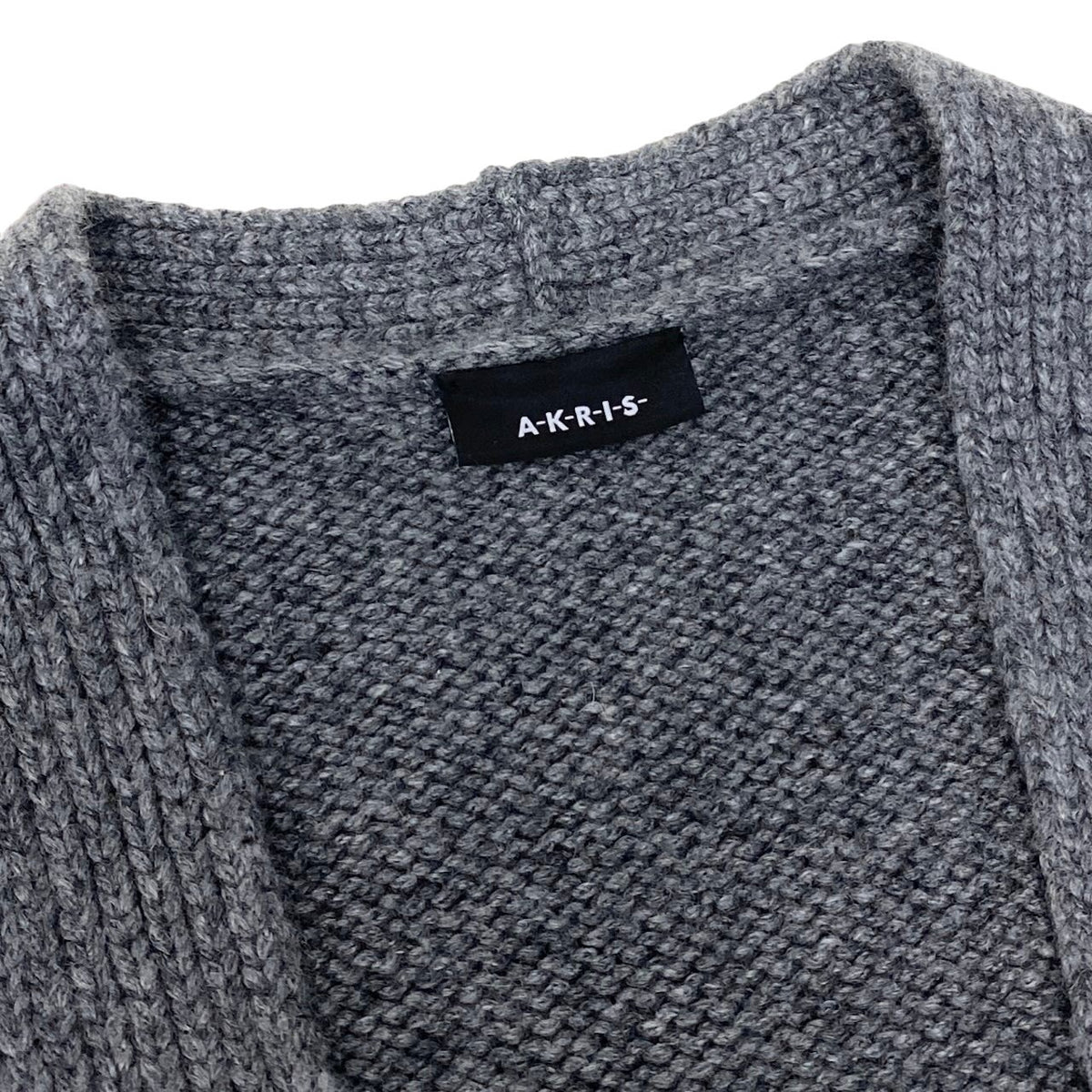 10i28 【美品】A-K-R-I-S- アクリス カシミヤニットカーディガン ニットセーター ミドル丈 44サイズ グレー カシミヤ100％ レディース 女性用u02t
