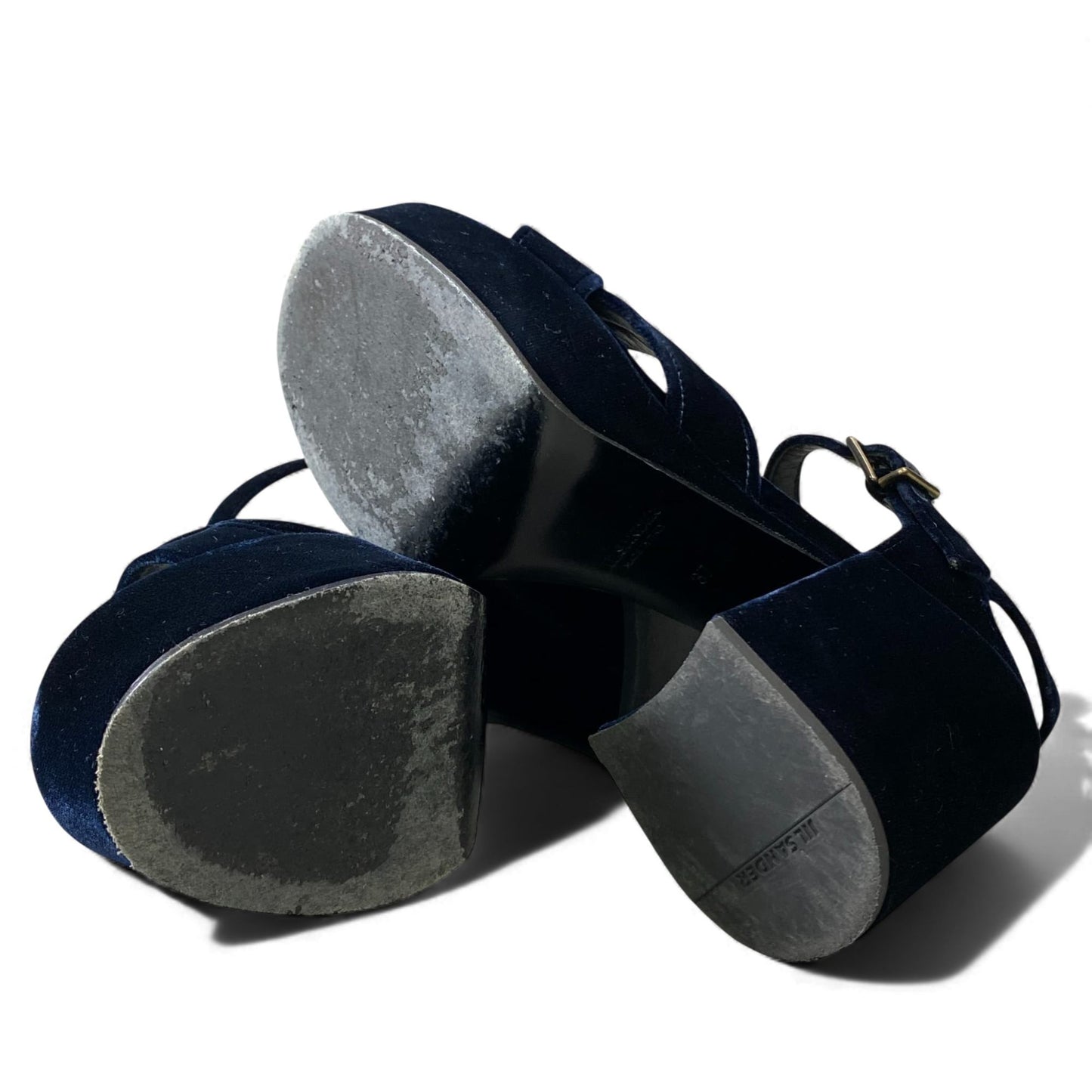 L11 JIL SANDER ジルサンダー ベロア ベルベットサンダル チャンキーヒール サイズ37 ネイビー ストラップ レディース 女性用 靴k02i