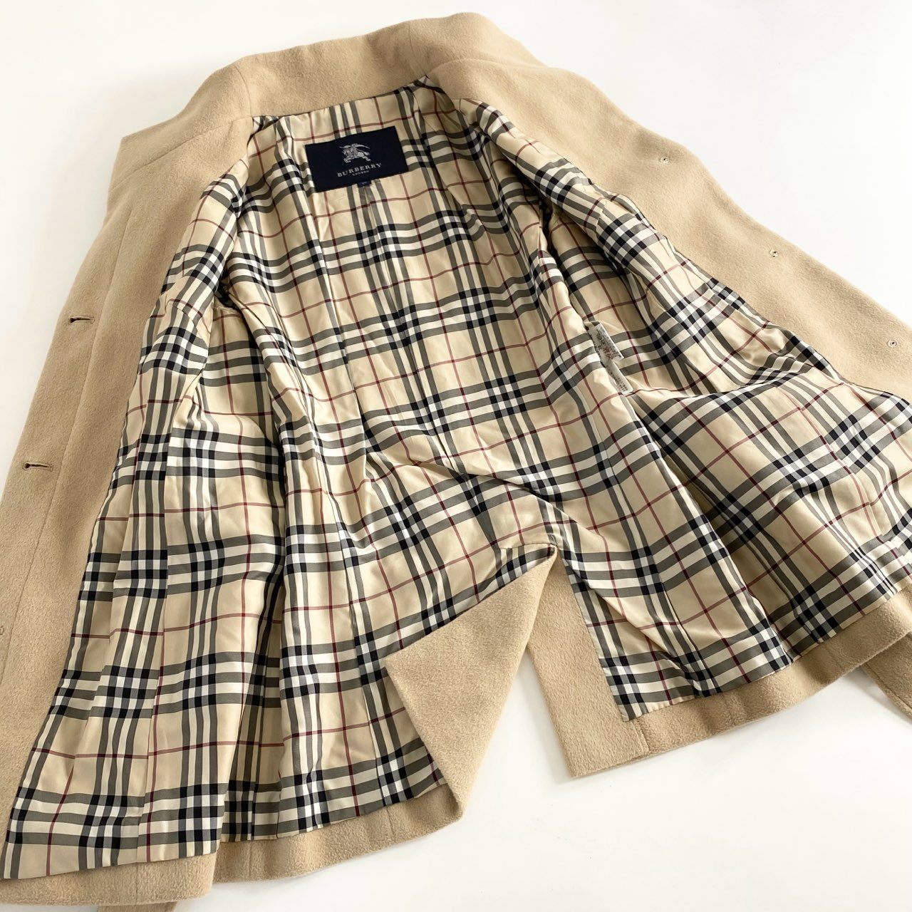 33d23 BURBERRY LONDON バーバリーロンドン ショートコート ベルテッドコート アンゴラウール サイズ38 ベージュ レディース