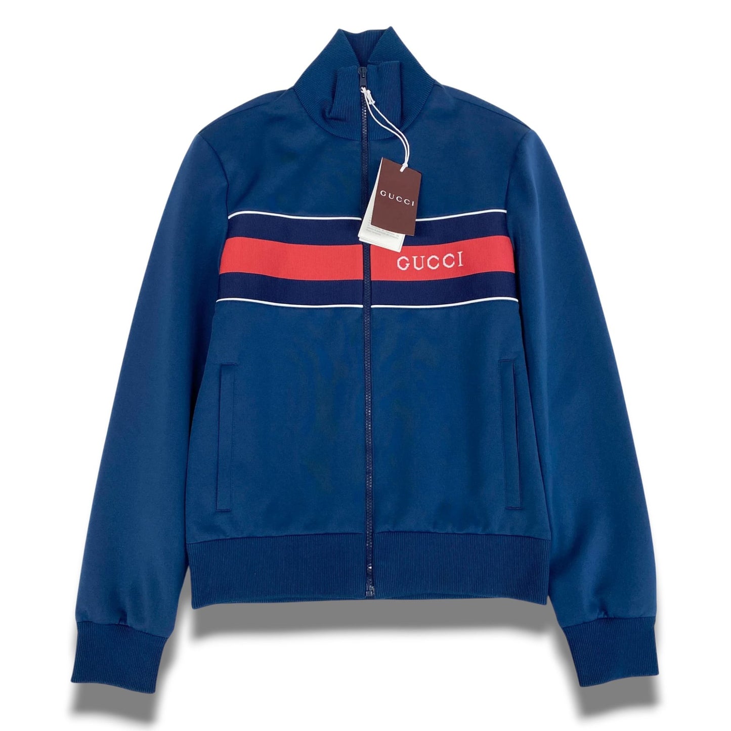 Mb23 《極美品》 GUCCI グッチ 2024 ネオプレンロゴ シェリーライン ジップアップジャケット 787872 XS ネイビー メンズu02t