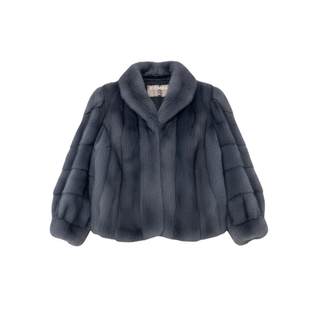 18i20 EMBA エンバ 染め 袖段 ミンクファーコート サイズ13 ブルーグレー 本毛皮 Dyed Mink Fur Coat リアルファーt18r