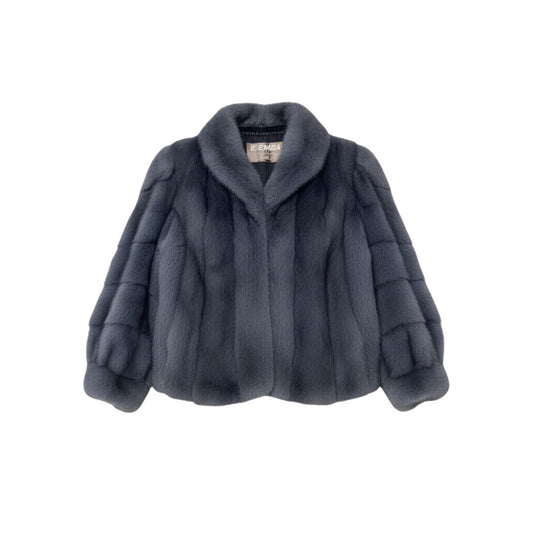 18i20 EMBA エンバ 染め 袖段 ミンクファーコート サイズ13 ブルーグレー 本毛皮 Dyed Mink Fur Coat リアルファーt18r