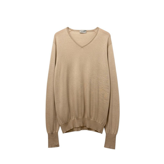 6b17 JOHN SMEDLEY ジョンスメドレー Vネックニットセーター コットンウール イギリス製 XLサイズ ベージュ メンズ 男性用u02t