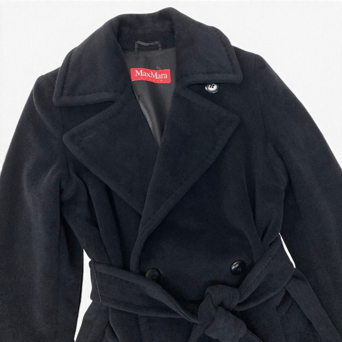 12i25 Max Mara マックスマーラ ウールコート アンゴラ混 ロングコート 裏地ブランドロゴ 34 ブラック レディース 女性用u02t