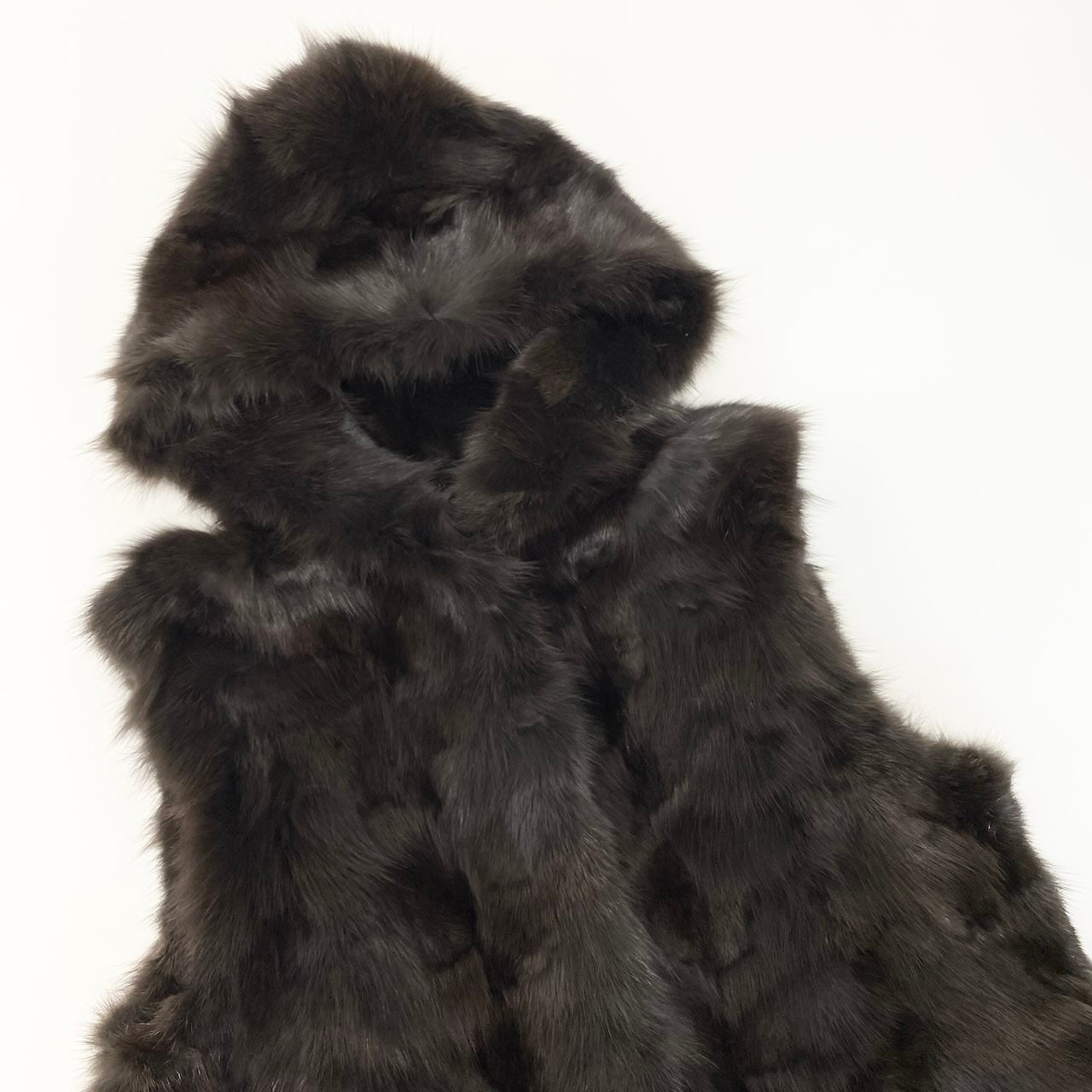 E VIOLETA ビオレタ ファーベスト 毛皮ベスト ファーコートジャケット フーディー Mサイズ ダークブラウン レディース 女性用nu1