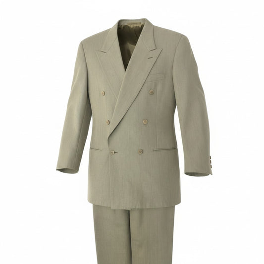 5c5 GIORGIO ARMANI ジョルジオアルマーニ Vintage 白タグ ダブルブレスト セットアップ スーツ 46 カーキ ストライプ メンズ 90su02t