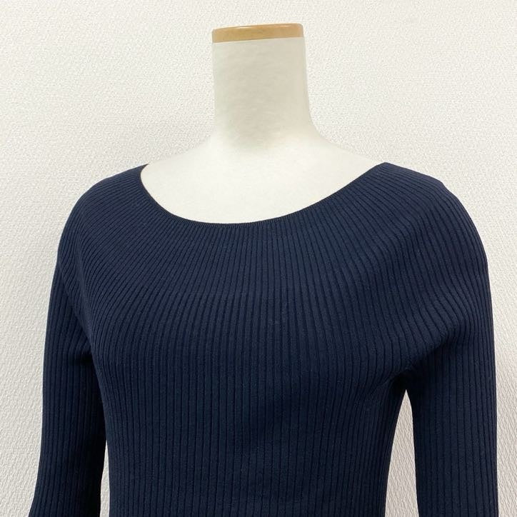 79g24 FOXEY BOUTIQUE フォクシーブティック ボートネック リブニット セーター Moon Light ロゴプレート 40 ネイビー レディース_