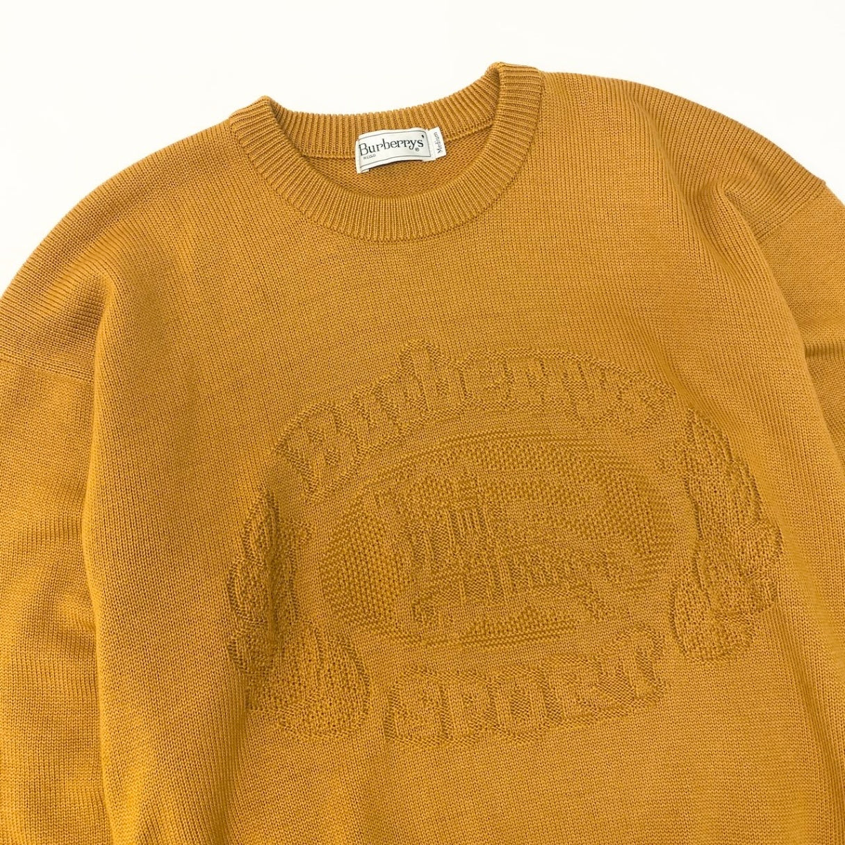 Sd22 BURBERRYS バーバリーズ ヴィンテージ バーバリーズ デカロゴ ニットセーター サイズM オレンジ系 メンズ 男性用k02i