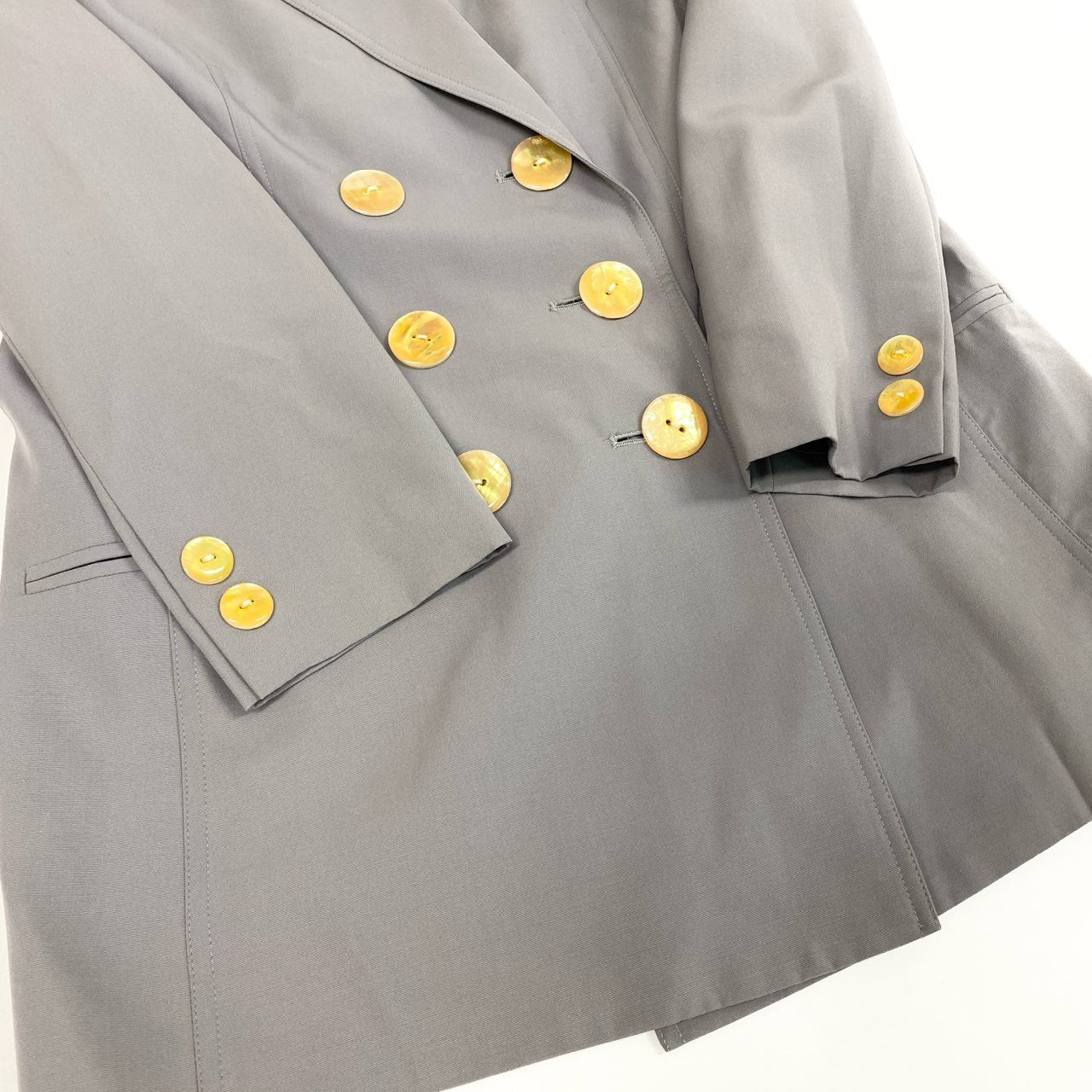 39b10 Christian Dior クリスチャンディオール ヴィンテージ シェルボタン テーラードジャケット 11サイズ グレー ウール100％ レディース 女性用k02i