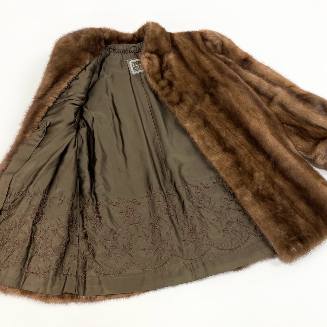 77L8 SAGA MINK サガミンク 銀サガ デミバフミンク ファーコート サイズ13号 ブラウン 最高級本毛皮 MINK FUR ポケット有t18r