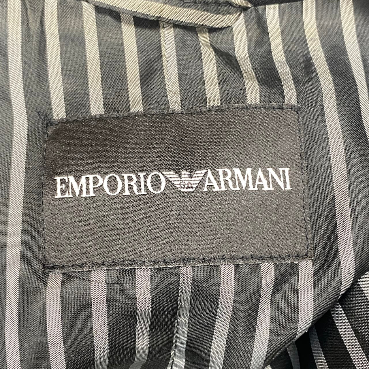 35h31 EMPORIO ARMANI エンポリオアルマーニ チェスターコート ロングコート 裏地ストライプ柄 サイズ38 ブラック レディースo07t