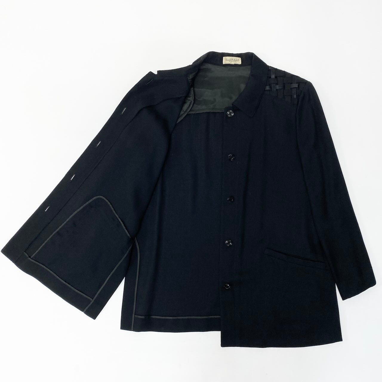 84c27 GLAMOUR by GIVENCHY ジバンシィ ロングシャツ チュニック丈 ウールブレンド ロングスリーブシャツ 薄手 レディース 女性服 サイズ44 ブラックu02t