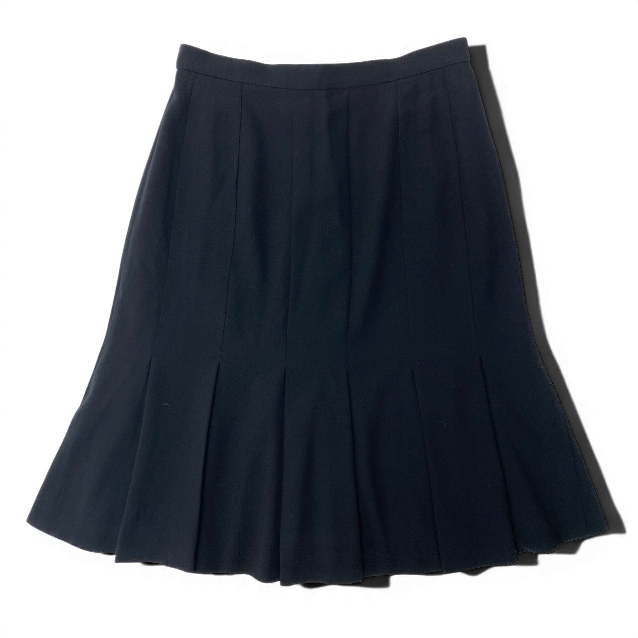 Cd22 CHANEL BOUTIQUE シャネル プリーツスカート ひざ丈スカート ココマークボタン  ネイビー ウール100％ レディース 女性服u02t