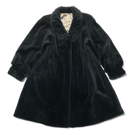 87L17 SAGA MINK サガミンク 銀サガ シェアードミンク ロングコート サイズF ブラック 最高級本毛皮 総柄裏地 MINK FUR ポケット有t18r