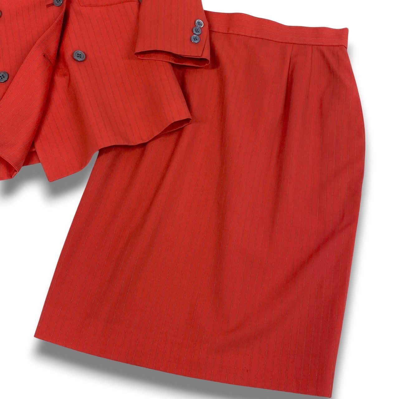 28b20 Vintage GIVENCHY ジバンシー スカートスーツ セットアップ ダブルブレスト 38 オレンジ ストライプ ウール 裏地ロゴu02t