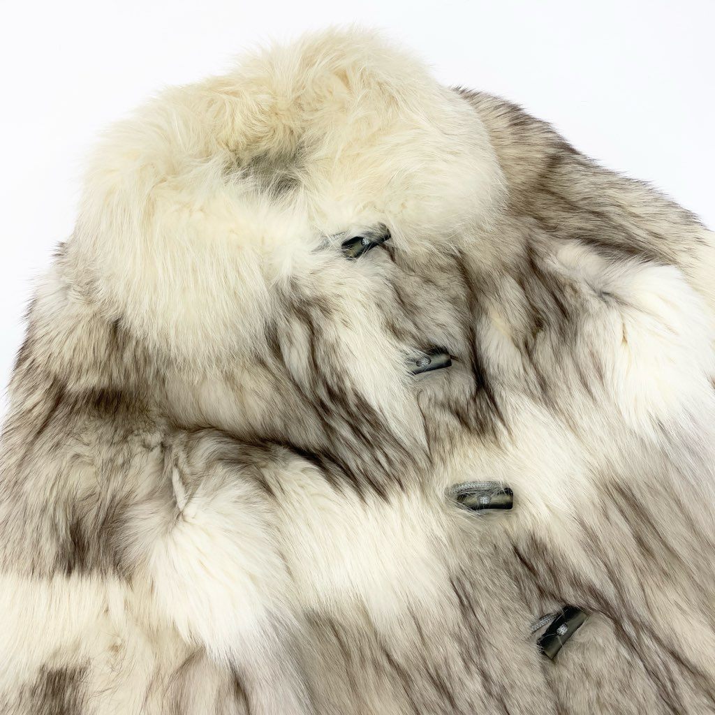 1l27 ブルーフォックス 極厚 コート サイズF ホワイト 本毛皮 FOX FUR リアルファー ポケット有t18r