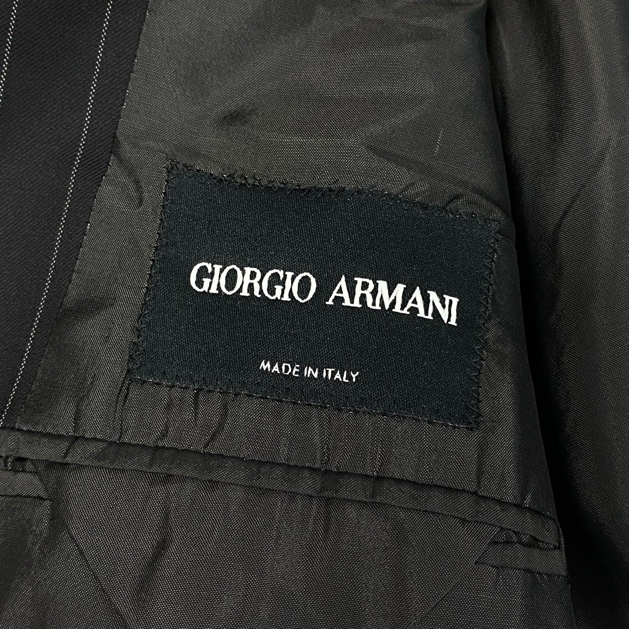 68L11 GIORGIO ARMANI ジョルジオアルマーニ シングルスーツ セットアップ ビジネス テーラードジャケット スラックス 52 ブラック ストライプ ピュアウール メンズ 男性用 イタリア製u02t