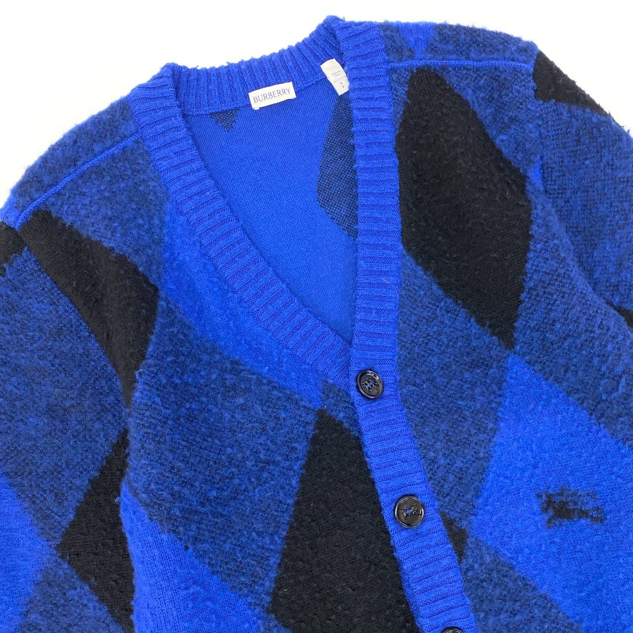 15a16 BURBERRY バーバリー Argyle Check EKD カーディガン サイズS ブルー アーガイルチェックt18r