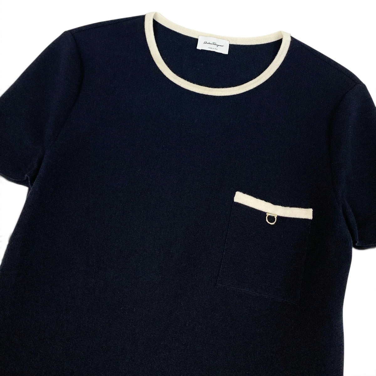 Ei3 Salvatore Ferragamo サルヴァトーレフェラガモ 半袖ニットワンピース ガンチーニ サイズM ブラック ウール100％ レディースo07t