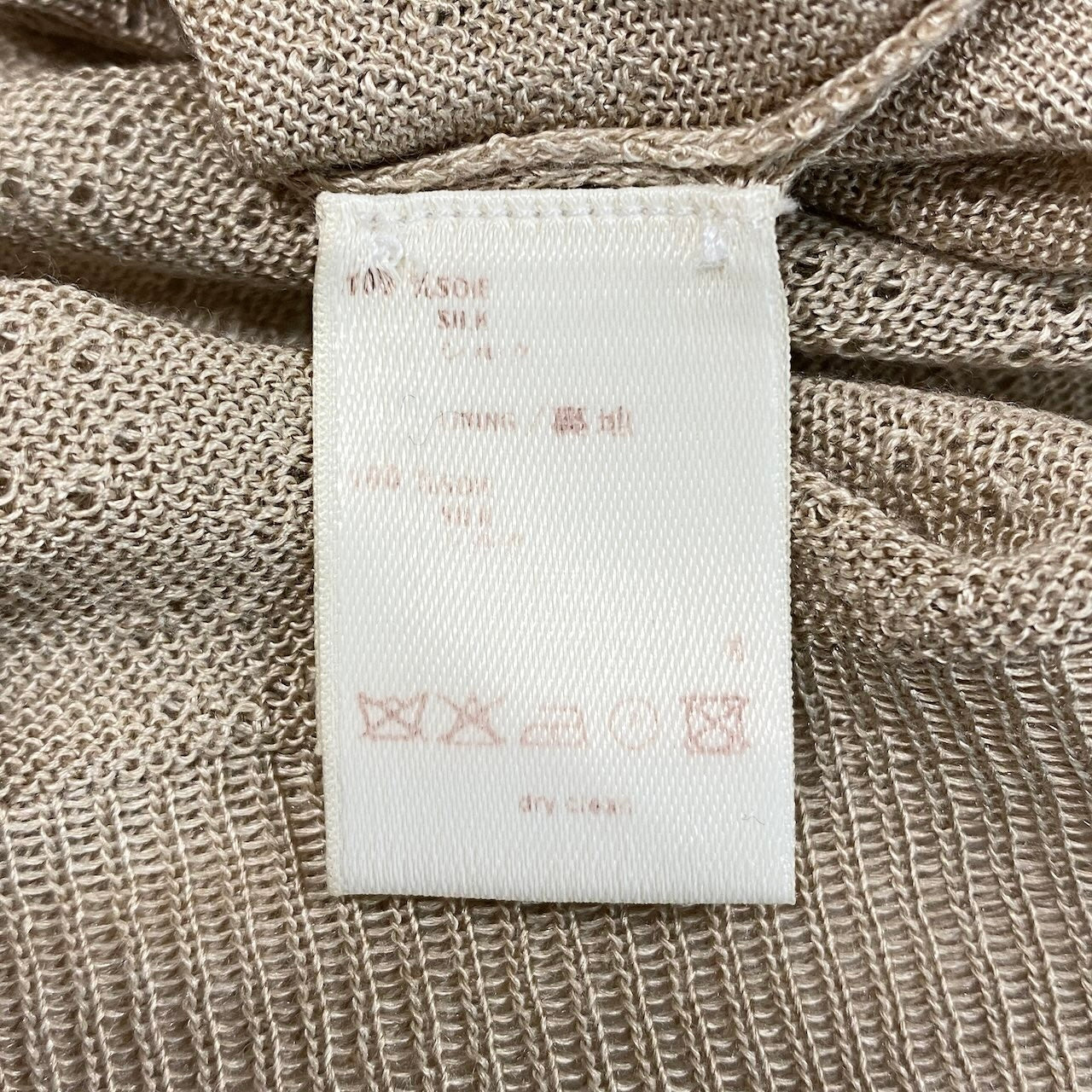 Ec27 LOUIS VUITTON  ルイヴィトン シルク半袖ニット スカーフボウタイ ニットセーター トップス イタリア製 XSサイズ ベージュ シルク100％ レディース 女性用u02t