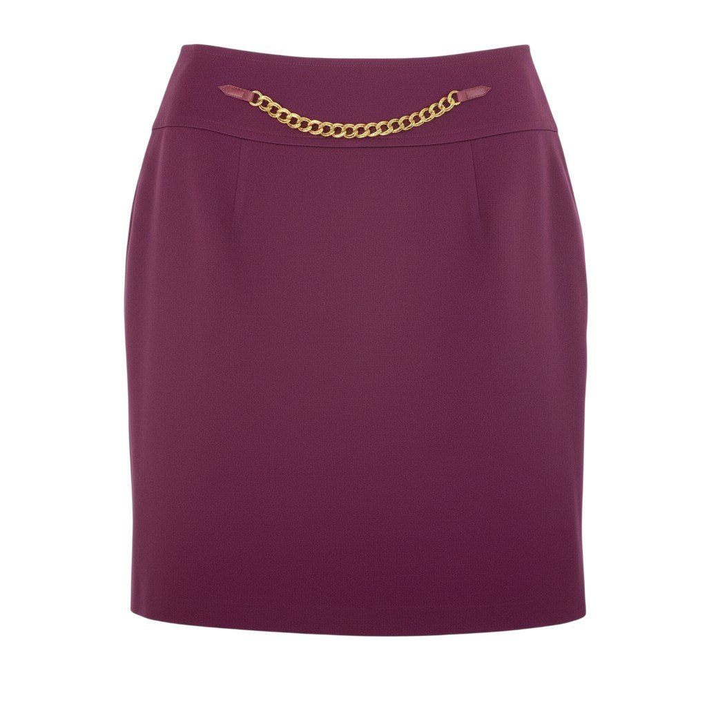 28b20 Vintage  CELINE セリーヌ ゴールドチェーン タイトスカート 膝丈 46 パープル ウール フランス製 大きいサイズu02t