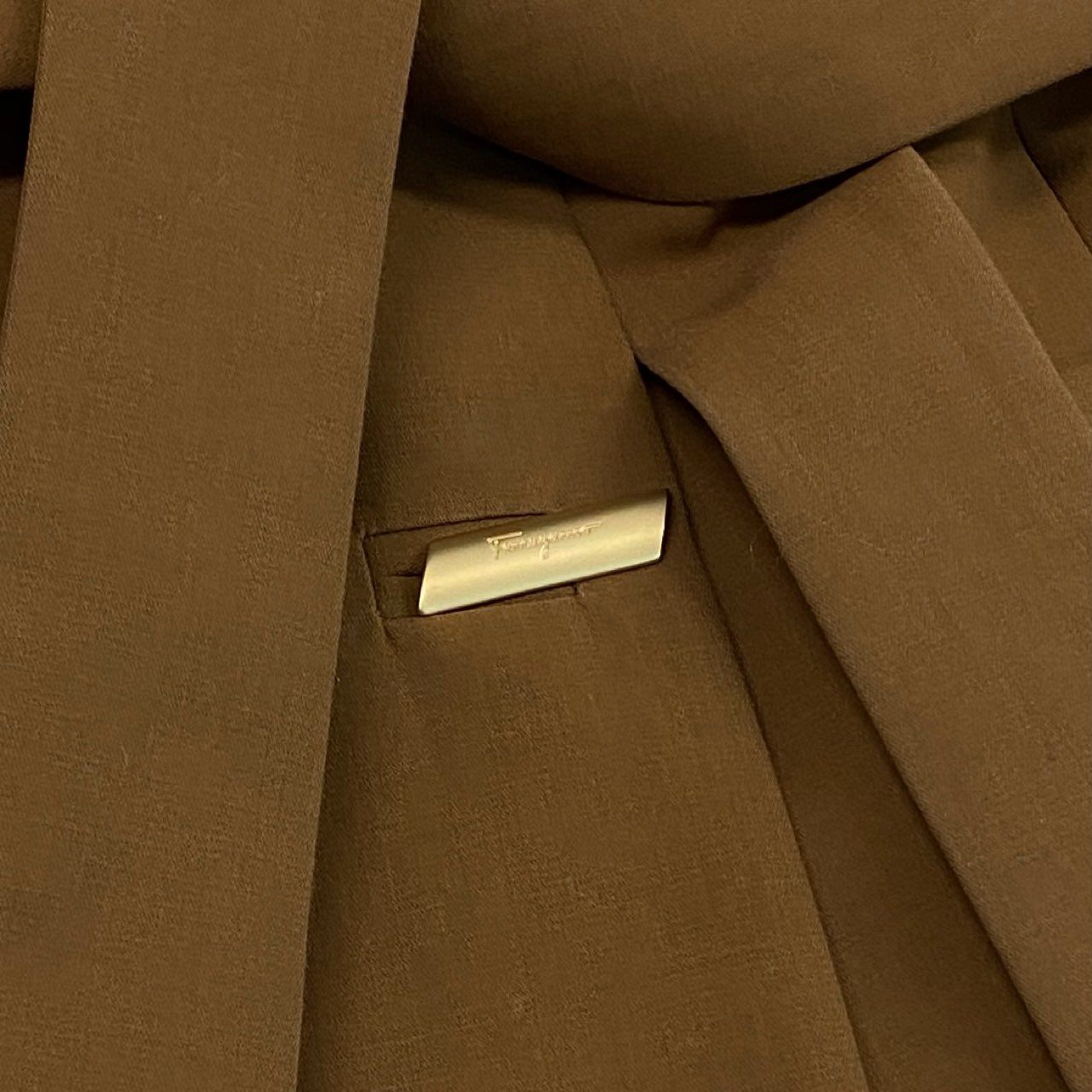 Ec6 Salvatore Ferragamo サルヴァトーレフェラガモ ハーフコート ジャケット ウエストリボン 金ロゴボタン レディース 女性服 イタリア製 44 キャメル コットン100％u02t