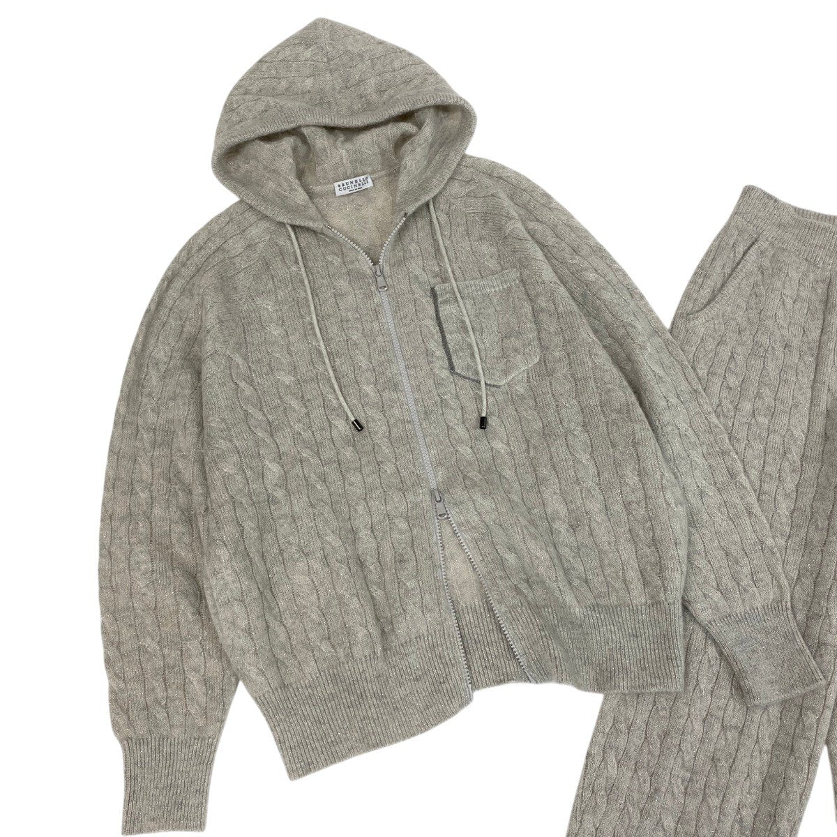 6g2 《美品》 BRUNELLO CUCINELLI ブルネロクチネリ モヘア ラメニット セットアップ パーカー サイズXS ホワイトグレーt18r