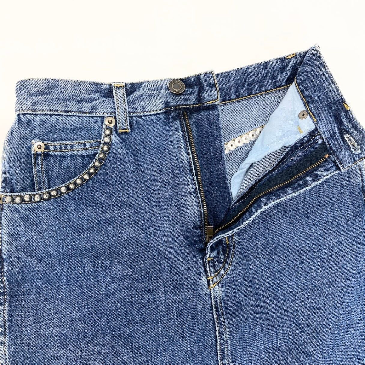 Ee27 SAINTLAURENT サンローラン スタッズ デニム ミニスカート サイズ24 インディゴブルー コットン100％ レディース 女性服u02t