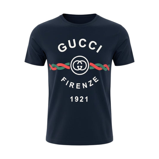i19【未使用保管品】 タグ付 GUCCI グッチ FIRENZE 1921 ロゴプリント Tシャツ 半袖カットソー 616036 XJD7T XSサイズ ネイビー コットン メンズo07t