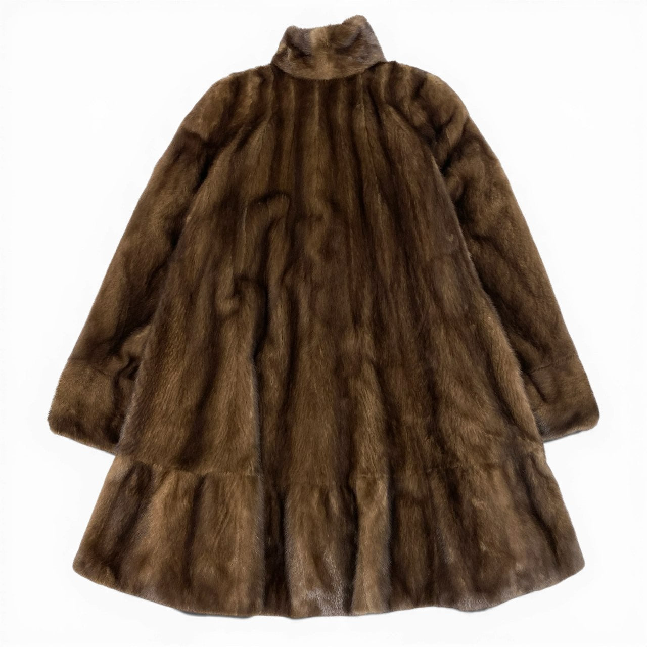 82a27 デミバフミンク リバーシブル 裾フリル ロングコート サイズF ブラウン 本毛皮 Reversible Mink Fur Long Coatt18r