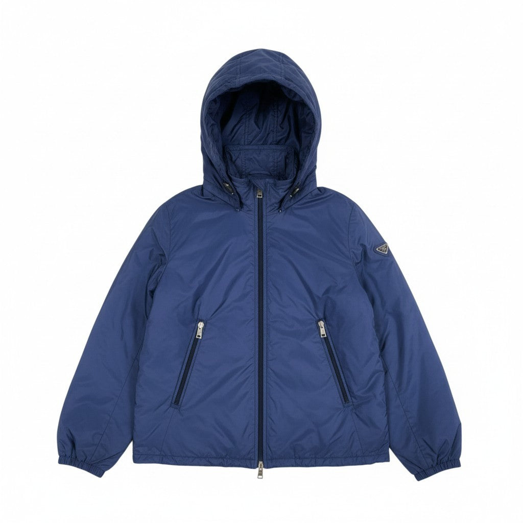 30l14 PRADA プラダ Re-Nylon フーデッドジップジャケット 三角プレート 29Q597 サイズ40 ブルー ブルゾン パーカーt18r