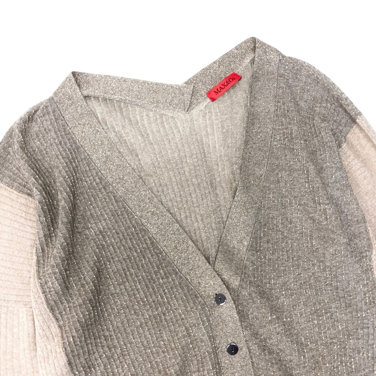 Ef8 Max&Co. マックスアンドコー ラメニット ロングスリーブカーディガン バイカラー ベージュ グレー系 レディース 女性用u02t