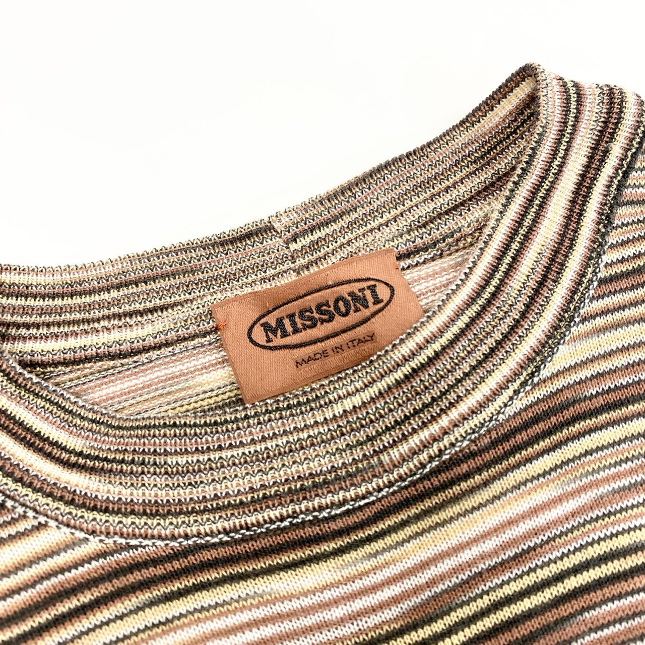 8j10 MISSONI ミッソーニ 半袖ニット ニットセーター トップス ボーダー イタリア製 マルチカラー メンズu02t