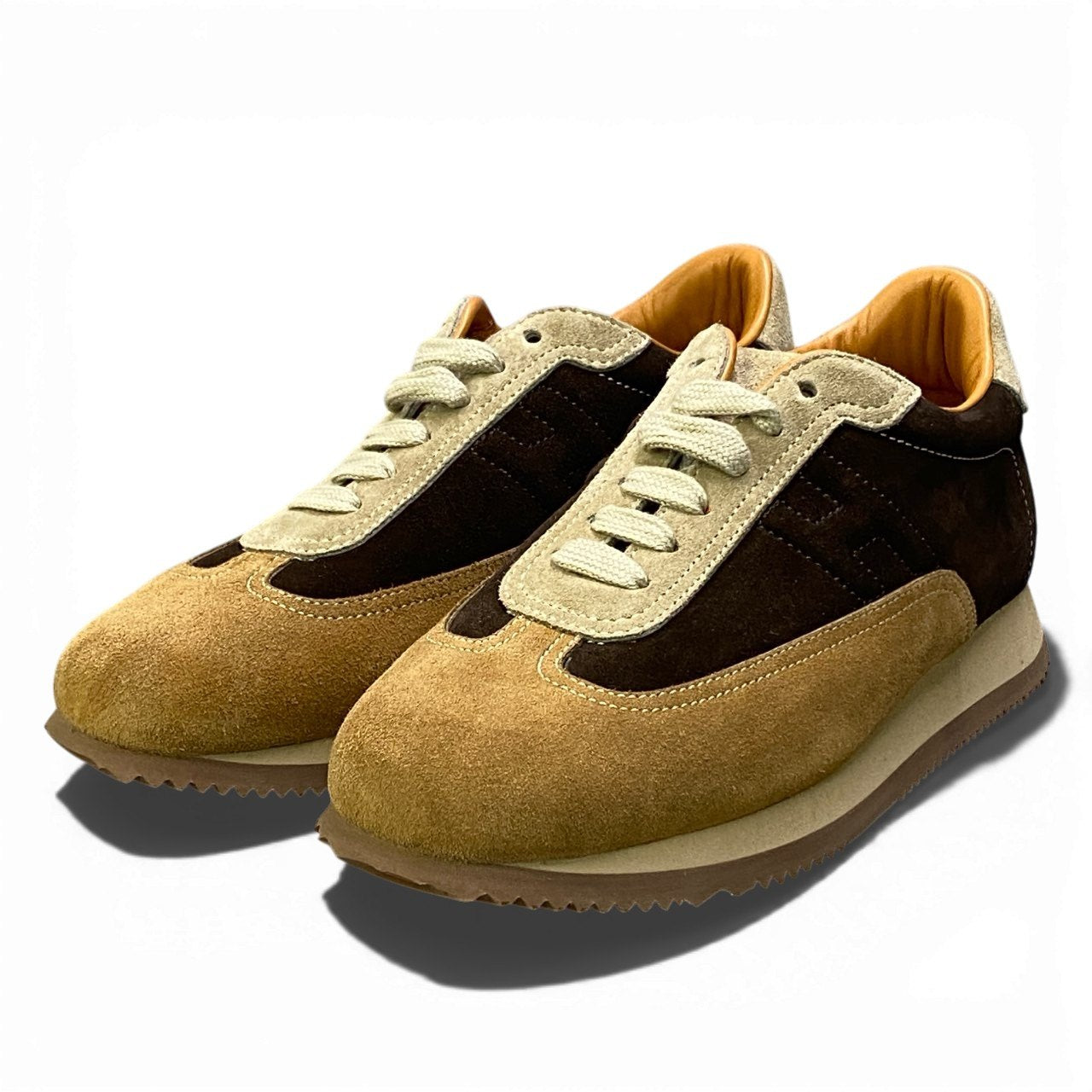 1a22《美品》 HERMES エルメス Hクイック スエードスニーカー サイズ37 1/2 茶系 スウェードレザー シューズ 女性靴t18r