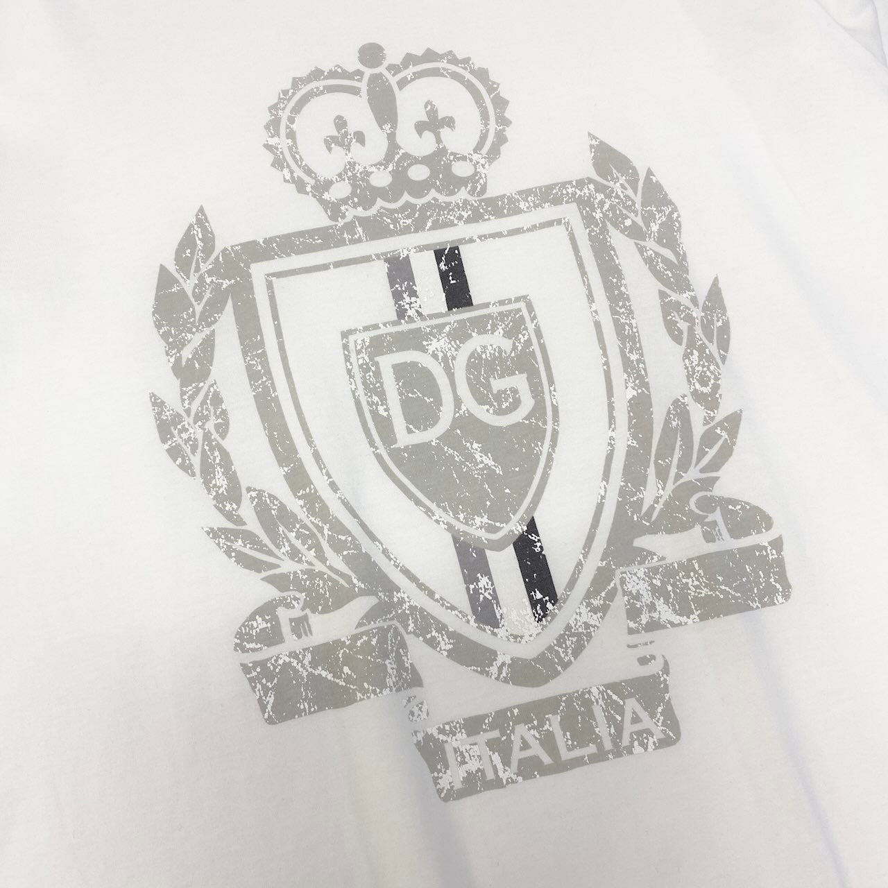 55d30 DOLCE&GABBANA ドルチェアンドガッパーナ ロングスリーブ プリントTシャツ フロントロゴ クルーネックカットソー サイズ54 ホワイト コットン100％ メンズ 紳士服u02t
