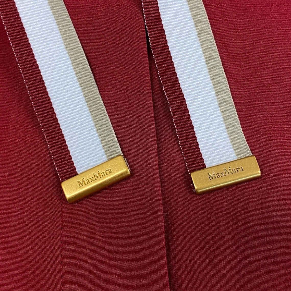 Ei4 【美品】 Max Mara マックスマーラ 2024SS ボウタイブラウス サイズ44 レッド シルク100％ レディースk02i