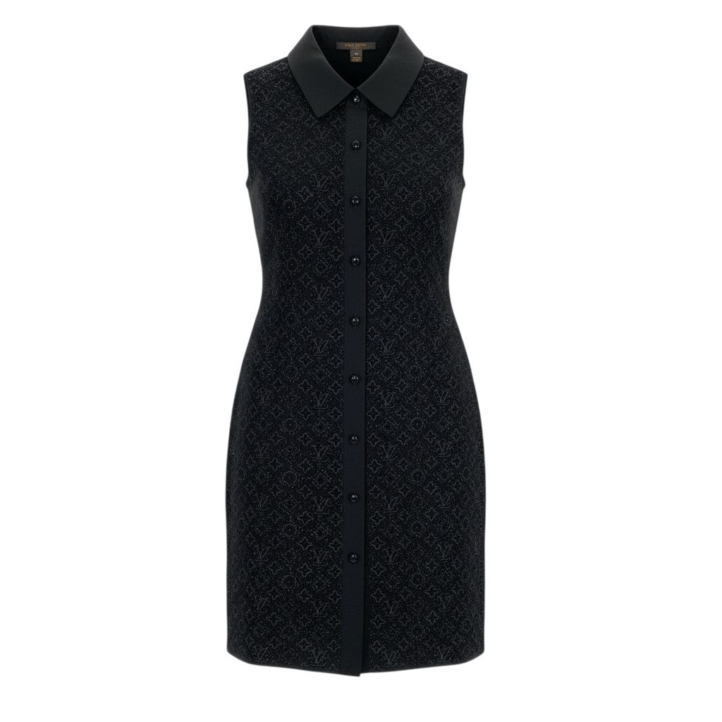 c31 《美品》 LOUIS VUITTON ルイヴィトン モノグラムレース シャツワンピース Monogram Lace Shirt Dress サイズ36 ブラックt18r