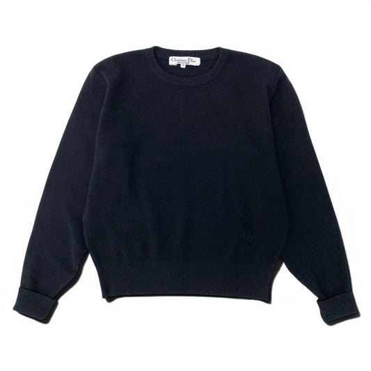 84g15 Christian Dior クリスチャンディオール ロゴ刺繍 ニット セーター トップス M ブラック ウール レディースu02t