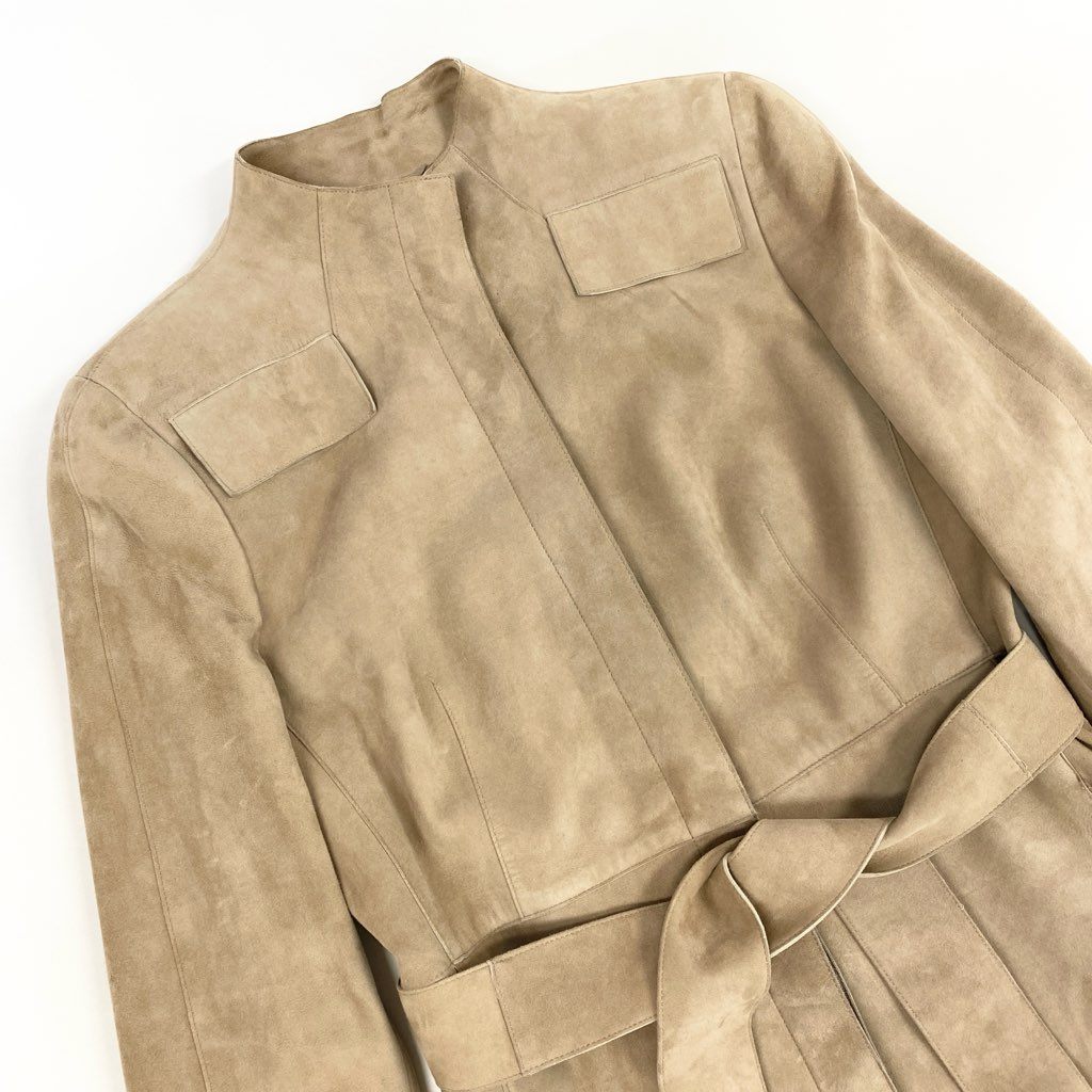 69L17 AKRIS アクリス スウェードジャケット レザージャケット ウエストベルト アウター 40サイズ ベージュ レディースu02t