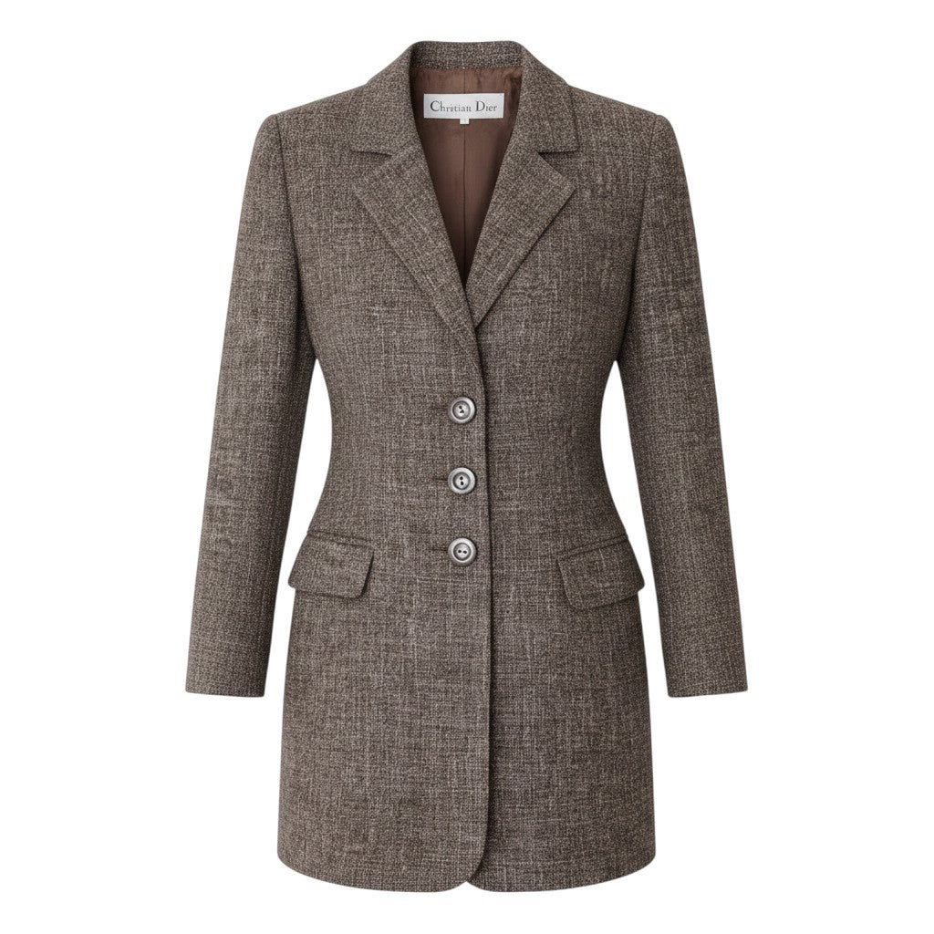 78h21 Christian Dior クリスチャンディオール テーラードジャケット ジャケットコート ウールブレンド サイズ11 ブラウン系 レディースu02t