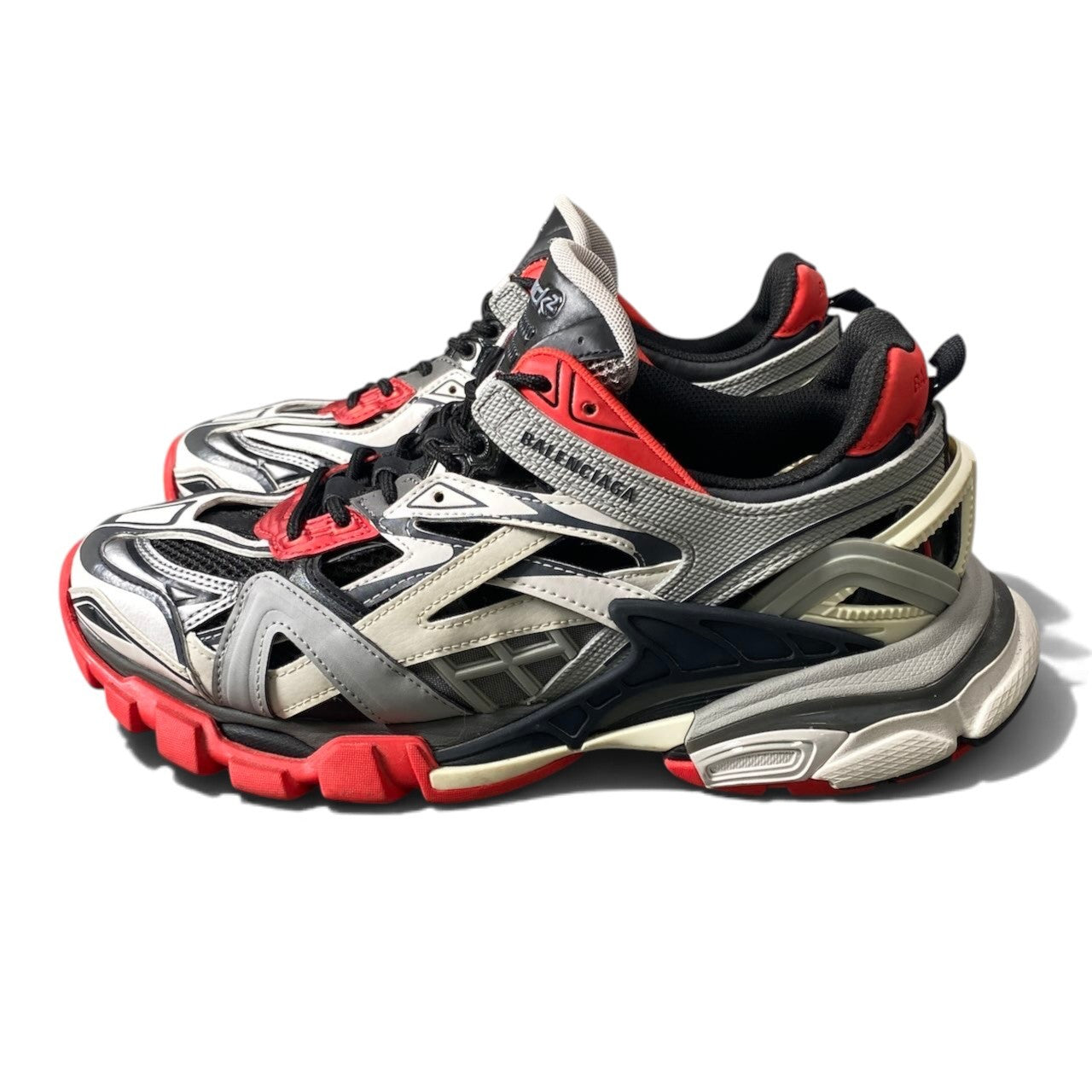 1h20 BALENCIAGA バレンシアガ track2 Trainer スニーカー パネルデザイン  568614 27cm レッド グレー ブラック メンズ 男性用t18r