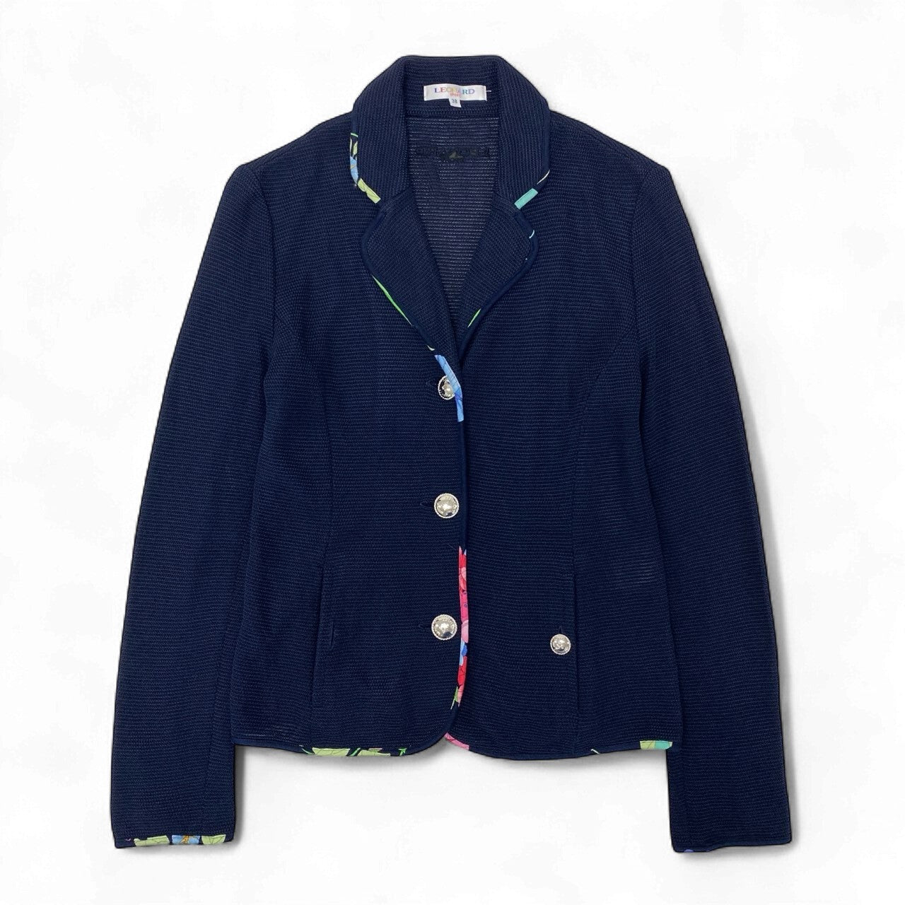 40k18 LEONARD レオナール テーラードジャケット ニットジャケット パイピング 0537892 38サイズ ネイビー レディースu02t