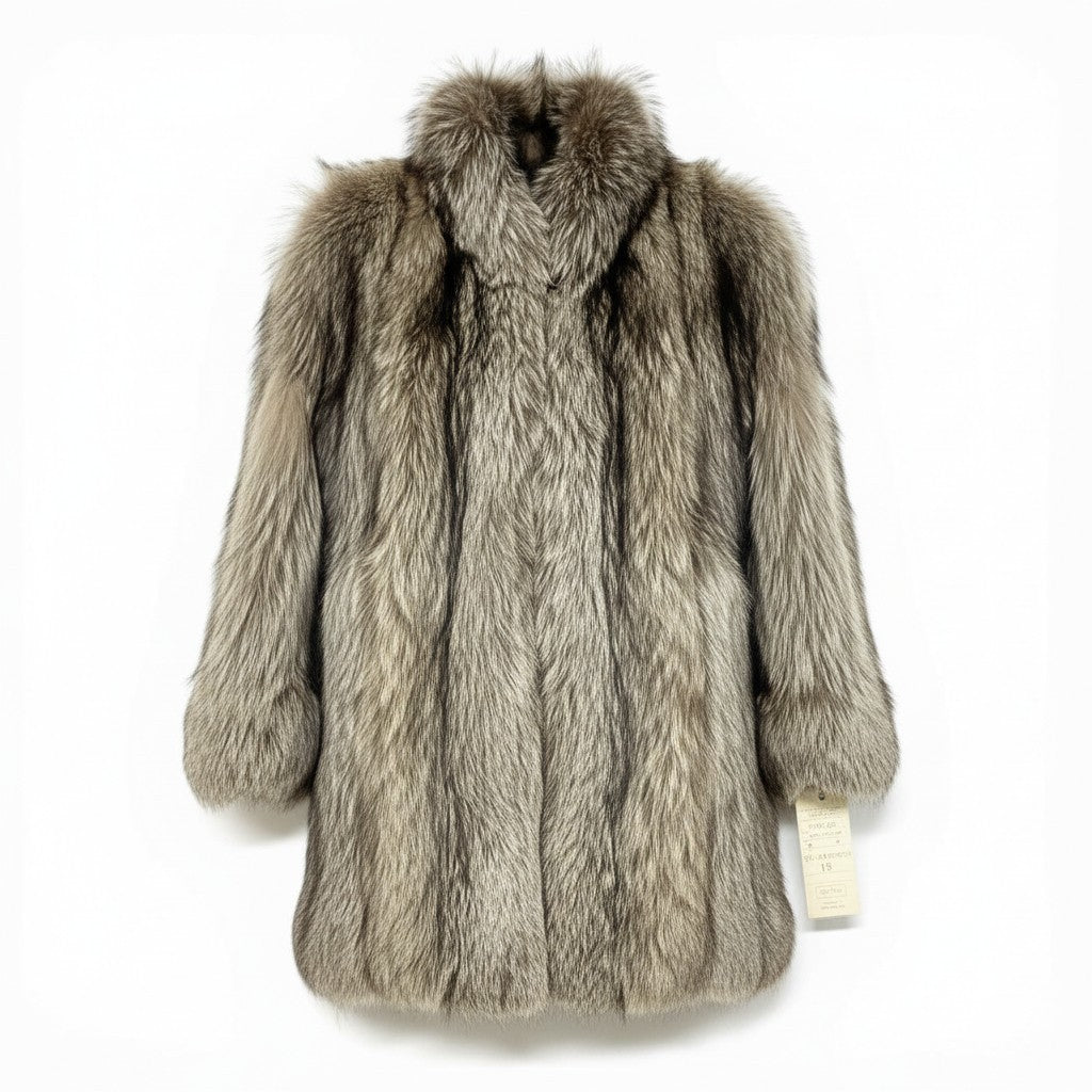 72a15 SAGA FOX ROYAL サガフォックスロイヤル 金サガ シルバーフォックス ロングコート サイズF 最高級本毛皮 Fox Fur Coatt18r