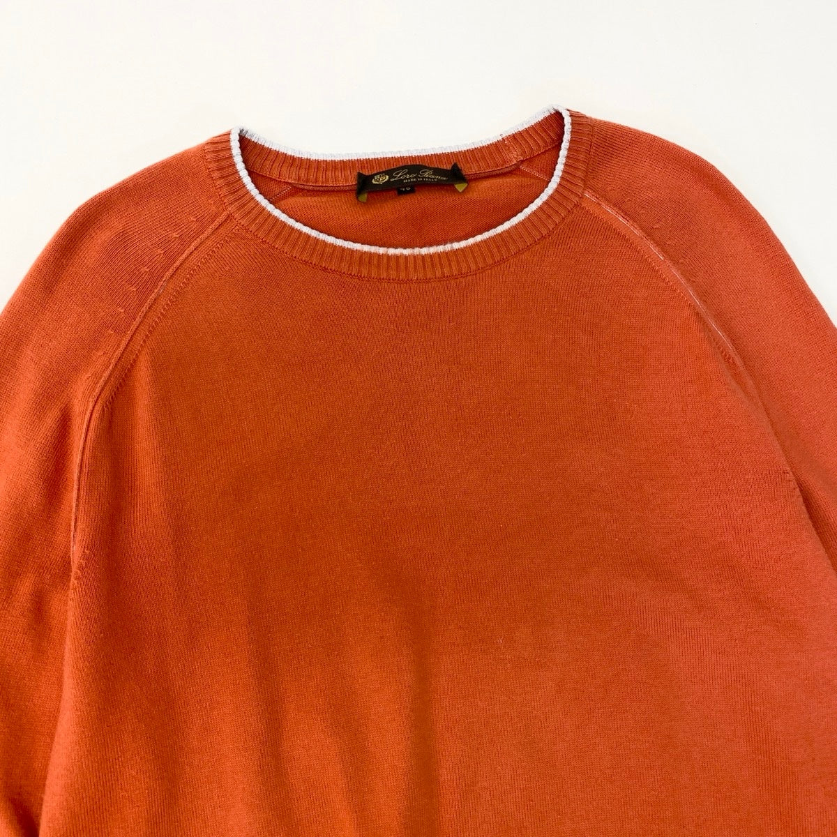 90g27 Loro Piana ロロピアーナ ロングスリーブニットセーター イタリア製 48サイズ オレンジ コットン100％ メンズ 男性用u02t
